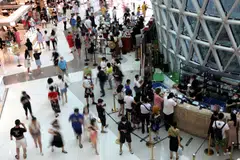 Shoppers in a mall in Sanya in Hainan province. Retail sales, which only just returned to growth in June, rose 2.7 per cent from a year ago, missing forecasts for 5.0 per cent growth and the 3.1 per cent growth in June.