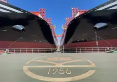 Two containerships under construction in the dry dock at Yangzijiang Shipbuilding's Xinfu Yard. The group has secured its first Gaztransport & Technigaz Mark III liquefied natural gas carrier order. 