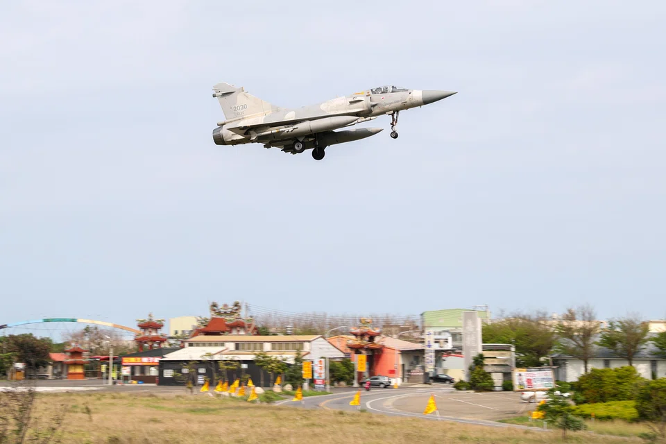 A Taiwan Air Force Mirage 2000 fighter jet at the airbase in Hsinchu, Taiwan; Taiwan’s Defense Ministry says in a statement that on Sunday (Apr 9), it detected 58 aircraft from China’s People’s Liberation Army (PLA) and nine warships near Taiwan as at midday.