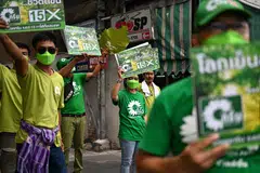 Green Party supporters canvass for votes in Bangkok, April 30, 2023. For the past three months, much of Thailand has been blanketed with record-breaking air pollution.