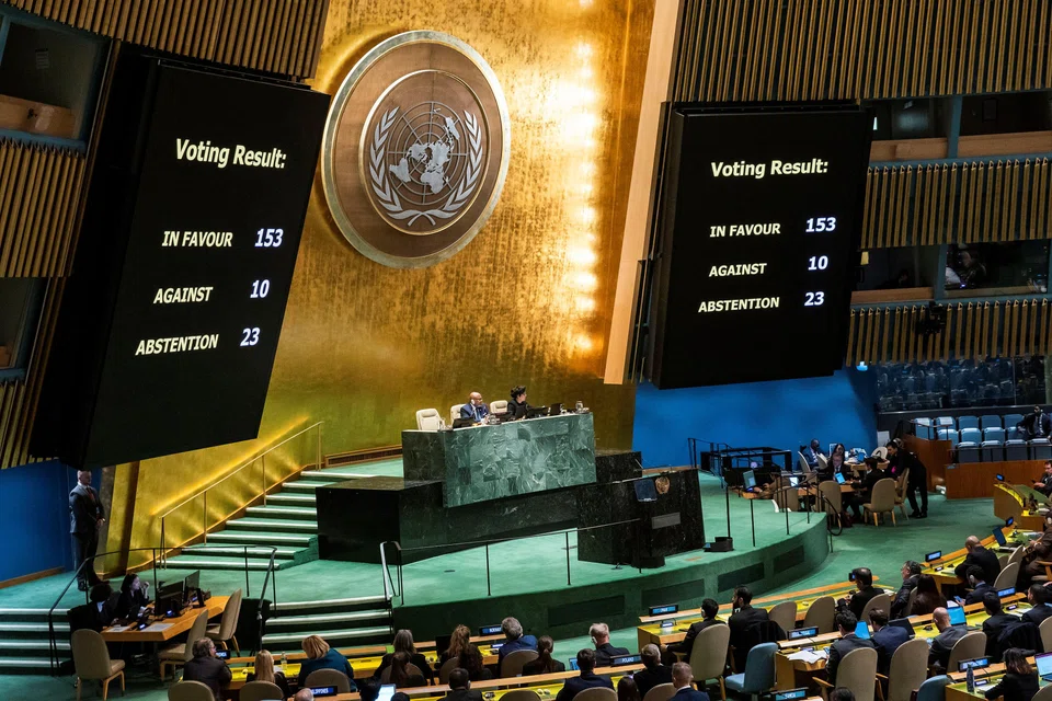 The UN General Assembly, which includes all 193 member nations, voted 153 in favour of the resolution.