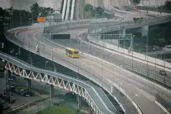 A Singapore-bound bus crossing the Causeway on Apr 3, after the land border with Malaysia fully reopened.