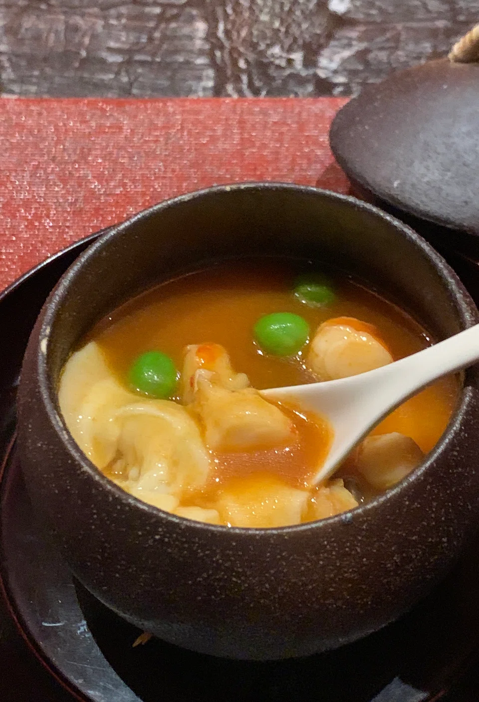 Chawanmushi in savoury prawn bisque.