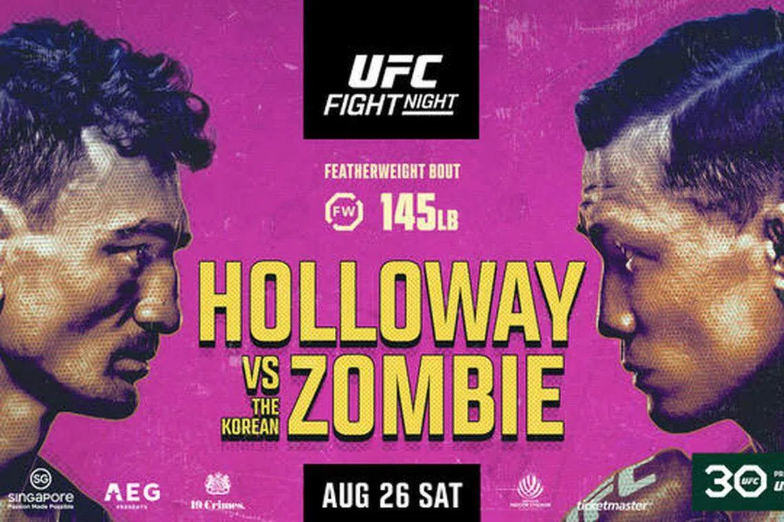 Holloway holds the UFC record for total strikes landed (3.366), while his opponent, Jung, is fan favourite known as a creative grappler with heavy hands.