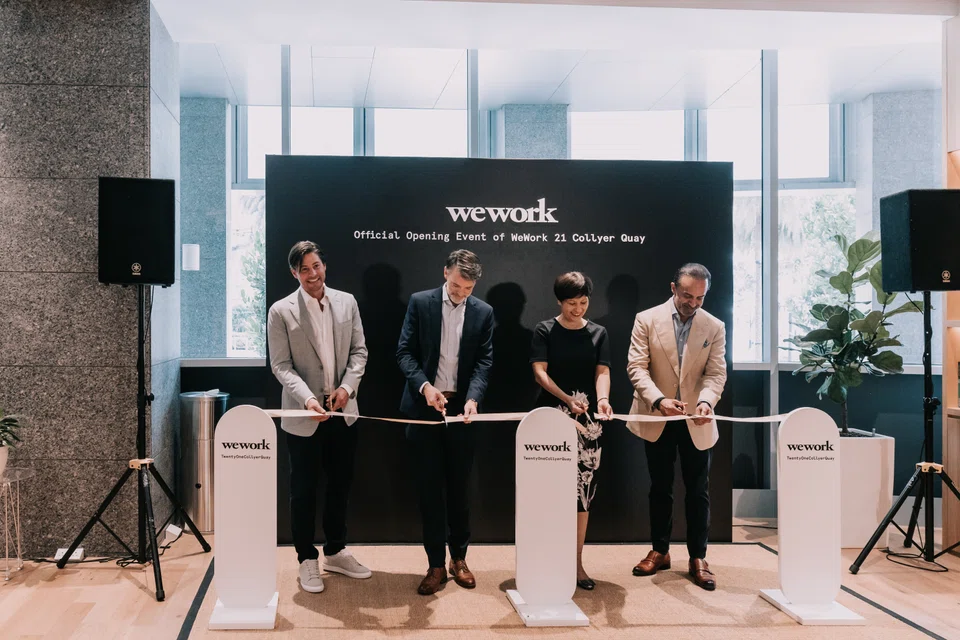 From L to R: Balder Tol, general manager, Australia and Southeast Asia, WeWork, Casey Mace, Deputy Chief of Mission, U.S. Embassy in Singapore, Indranee Rajah, Second Minister of Finance,  Samit Chopra, president and cheif operating officer, international (EMEA & Pacific), WeWork.