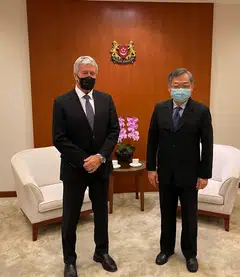 New Zealand Trade and Export Growth Minister Damien O'Connor met with Singapore's Trade and Industry Minister Gan Kim Yong on April 19, 2022.