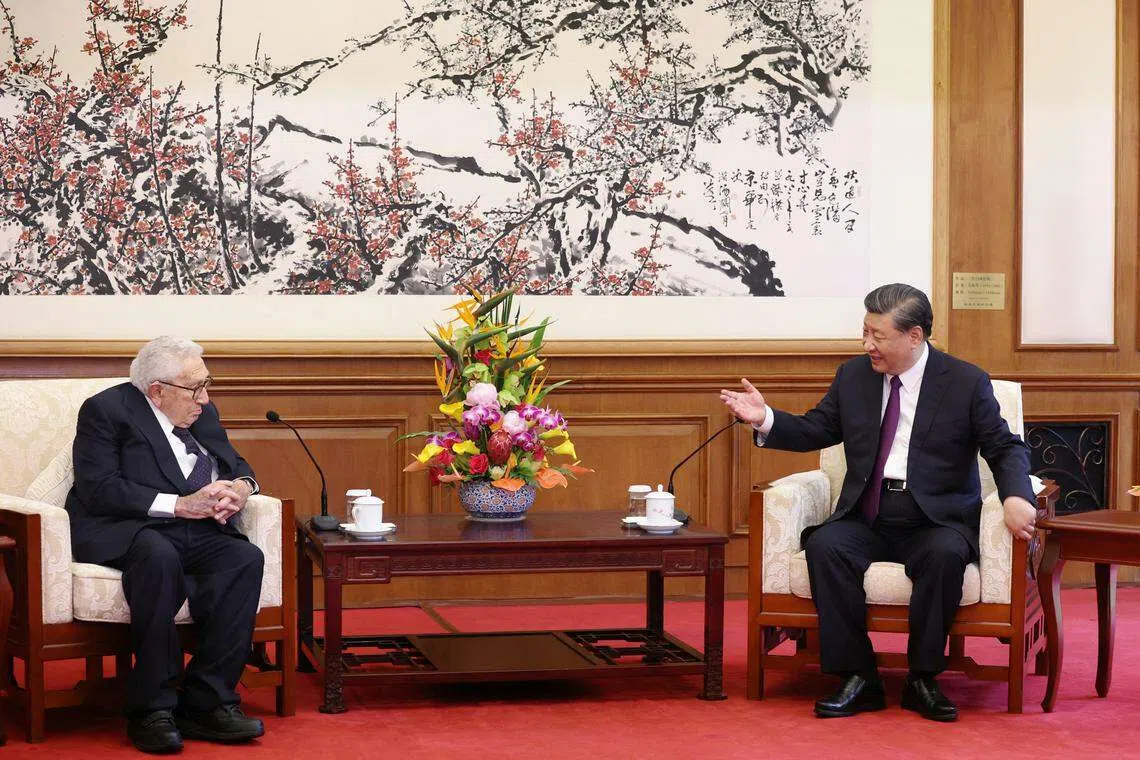 Chinese President Xi Jinping and Henry Kissinger, former US secretary of state, at a meeting at the Diaoyutai State Guesthouse in Beijing.