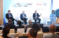 From left: Prof Wang Jiangyu, professor of law and director of the Centre for Chinese and Comparative Law at City University of Hong Kong; Prof Orville Schell, Arthur Ross director of the Center on US-China Relations at the Asia Society; Prof Zhu Feng, executive director of the China Centre for Collaborative Studies of the South China Sea and professor of international relations at Nanjing University; and Chow Yian Ping, editor of ThinkChina at a panel discussion on the trajectory of US-China relations at the Asia Future Summit 2023.