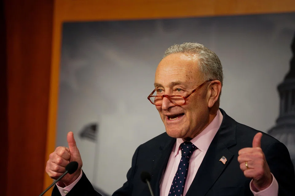 US Senate Majority Leader Chuck Schumer holds a press conference after the Senate passed a continuing resolution to avoid a shutdown of the federal government, in Washington, US, Nov 15, 2023. 