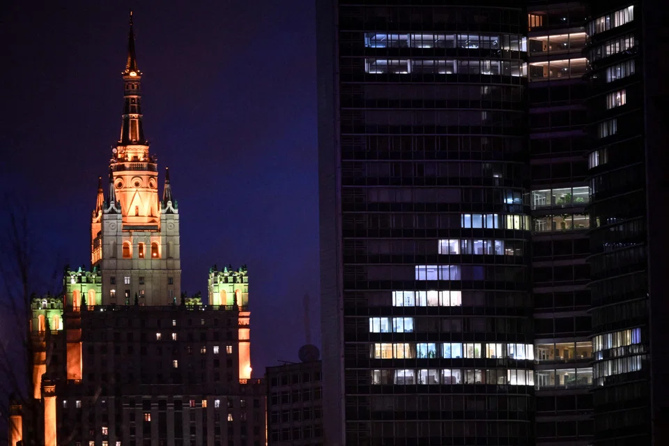 A building showing the letter Z, a symbol of support for Russian military action in Ukraine, in central Moscow. The UK on Sunday said it was slapping fresh sanctions on Russia and Belarus over Moscow’s invasion of Ukraine.