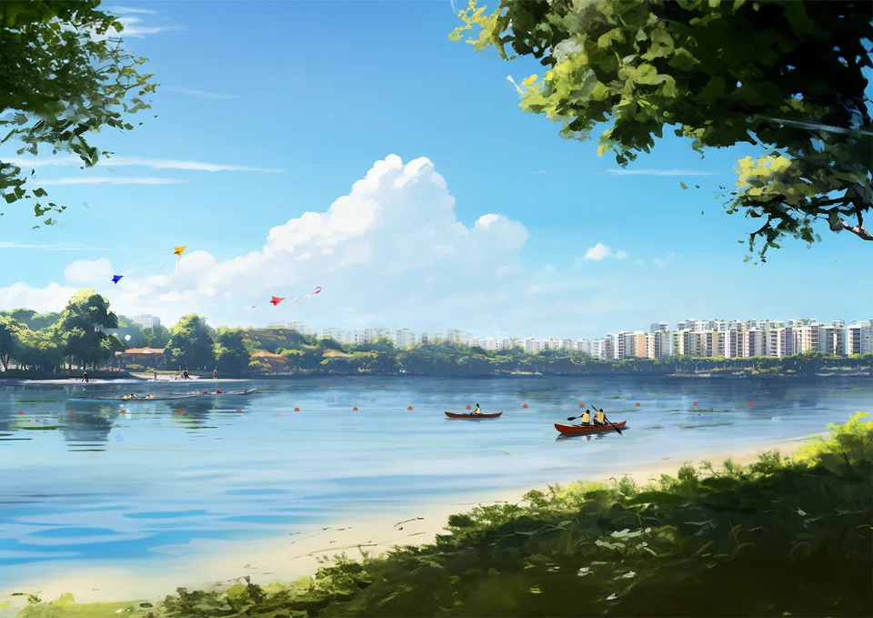 An artist impression of the view across the new reservoir towards Long Island from East Coast Park. The project will stretch from Marina East to Tanah Merah.