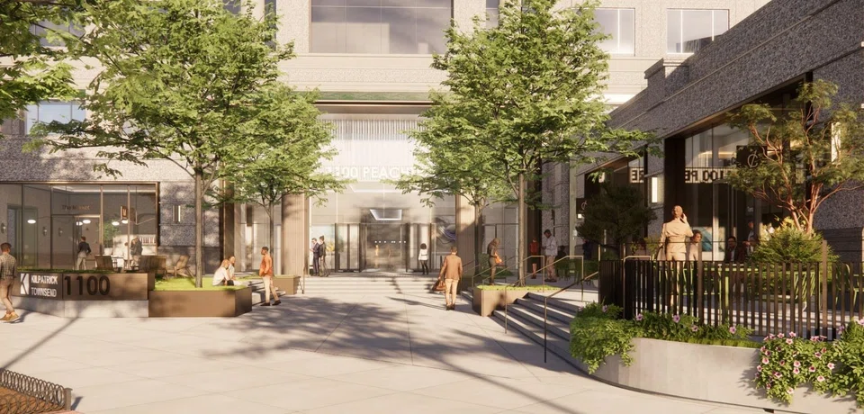 An artist's impression of the plaza at 1100 Peachtree in Atlanta, Georgia, a Manulife US Reit property now undergoing renovations. The manager of the Reit says the package now under discussion promises to address the Reit's long-term liquidity needs.