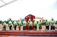 A groundbreaking ceremony at a new hyperscale data centre by Singtel and partners Telkom and Medco Power, in Batam, Indonesia.