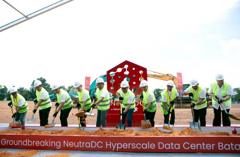 A groundbreaking ceremony at a new hyperscale data centre by Singtel and partners Telkom and Medco Power, in Batam, Indonesia.