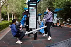 People at Sun Park on the day of its reopening after the government eased some of the restrictions; iIn the capital Beijing, libraries, museums, theatres and gyms were allowed to reopen on Sunday, with limits on numbers of people, in districts that have seen no community Covid cases for 7 consecutive days.