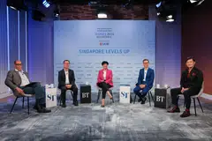 The ST-BT Budget Roundtable 2024 was moderated by ST associate editor Vikram Khanna (left), with panellists (left to right) UOB senior economist Alvin Liew; Second Minister for Finance Indranee Rajah; Association of Small and Medium Enterprises president Ang Yuit; and NTUC deputy secretary-general Desmond Tan.
