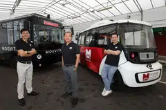 (From left) Derrick Loh, chief operating officer; Dilip Limbu, chief operating officer; and Anthony Wong, chief technology officer of MooVita, with some of their autonomous vehicle solutions.