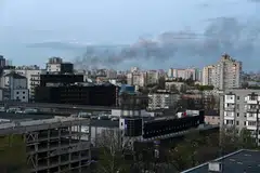 Smoke rises above Kyiv after Russian strikes on the Ukrainian capital. 