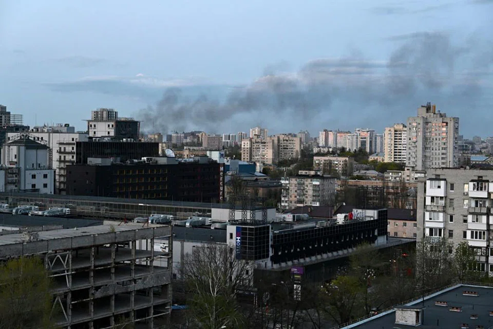 Smoke rises above Kyiv after Russian strikes on the Ukrainian capital. 