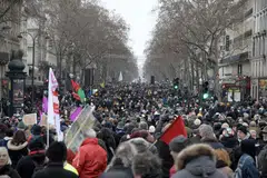 Hundreds of thousands took part in rallies across the country to protest against government plans to raise the retirement age by two years to 64.