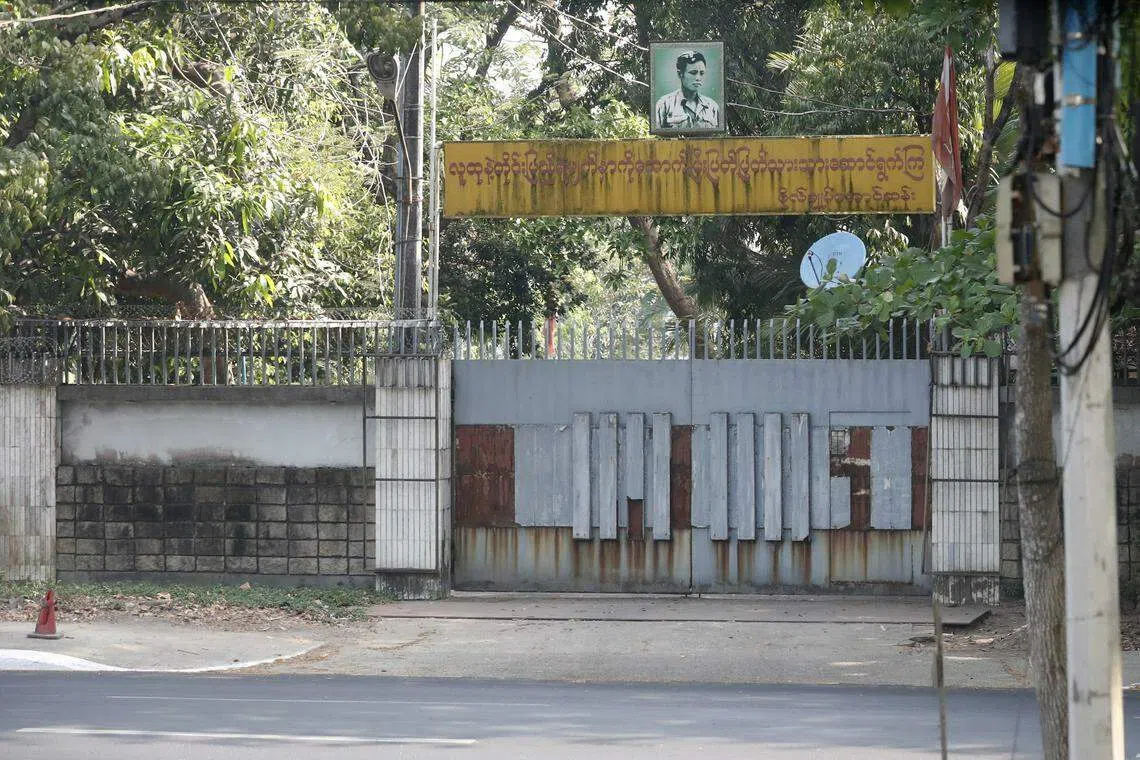 A photo portrait of General Aung San, father of the ousted leader Aung San Suu Kyi, at the entrance of the home of Aung San Suu Kyi, in Yangon, Myanmar, March 19. 2024. 