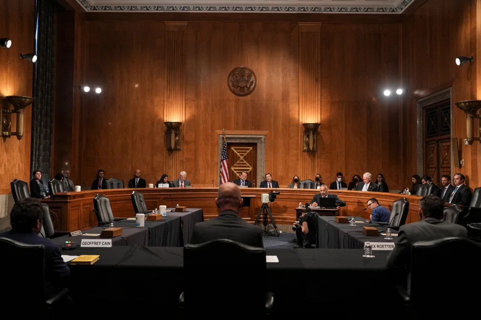 Representatives from major technology companies including Twitter, Facebook, YouTube, Twitter and Tik Tok testify in a hearing, held by members of the Senate Homeland Security and Government Affairs Committee to examine social media's impact on homeland security, at the US Capitol in Washington, Sept 14, 2022. 