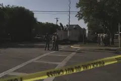 Law enforcement outside Robb Elementary School in Uvalde, Texas, on May 25. 
