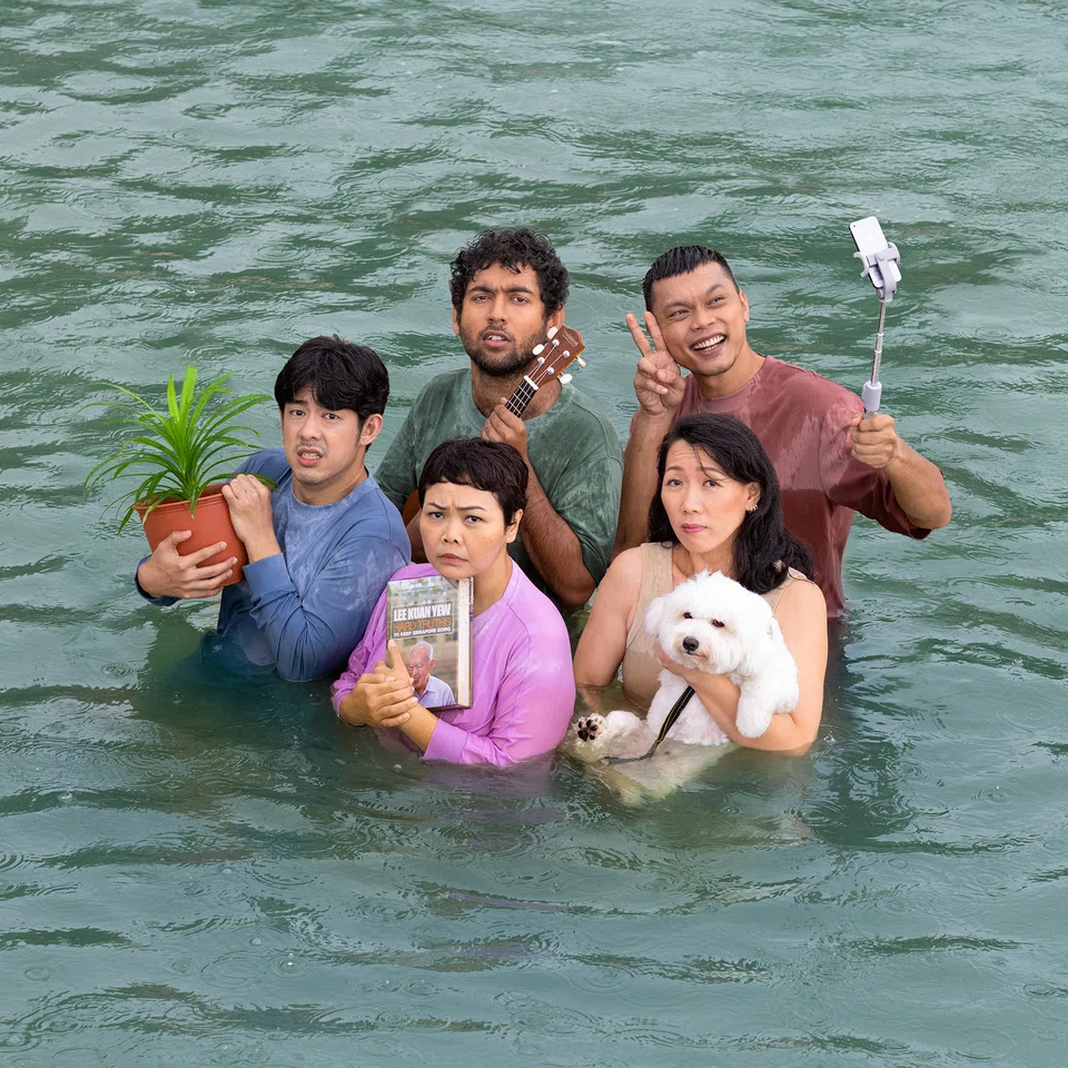Pulau Ujong, a play about climate change in Singapore, stars (clockwise from extreme left) Ryan Ang, Krish Natarajan, Al-Matin Yatim, Koh Wan Ching and Siti Khalijah Zainal.