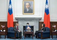 US Congressman Rob Wittman (left) attends a meeting with Taiwan President Tsai Ing-wen at the presidential office in Taipei, Taiwan on Sep 1.
