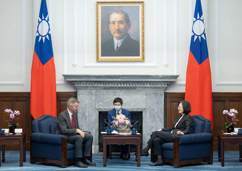 US Congressman Rob Wittman (left) attends a meeting with Taiwan President Tsai Ing-wen at the presidential office in Taipei, Taiwan on Sep 1.