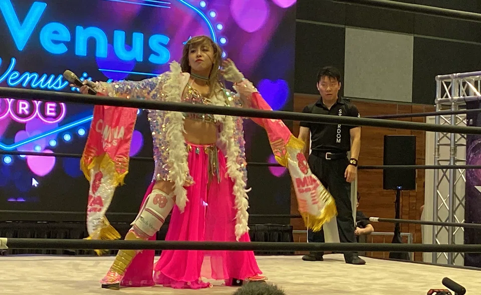 Stardom's Mina Shirakawa making her entrance at Anime Festival Asia at Suntec Singapore, Nov 25. 