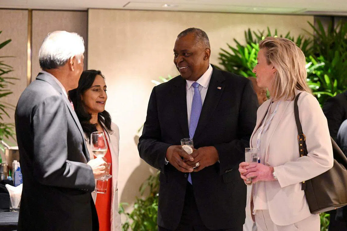 The United States had invited Li to meet Austin (second from right) on the sidelines of the Shangri-La Dialogue, but China declined.