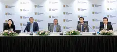 From left: Yiong Yim Ming, group chief financial officer; Sherman Kwek, group chief executive officer; Kwek Leng Beng, executive chairman; Kwek Eik Sheng, group chief operating officer; and Chia Ngiang Hong, group general manager, at the CDL media briefing. 