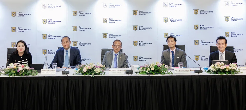 From left: Yiong Yim Ming, group chief financial officer; Sherman Kwek, group chief executive officer; Kwek Leng Beng, executive chairman; Kwek Eik Sheng, group chief operating officer; and Chia Ngiang Hong, group general manager, at the CDL media briefing. 