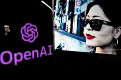 A video created by Open AI's newly released text-to-video "Sora" tool plays on a monitor in Washington, DC, Feb 16, 2024. 