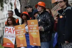 Health workers protesting in London, UK, on Wednesday (Sep 20). Doctors are just the latest group – from train drivers to lawyers – who have staged industrial action in the UK as inflation has soared, sending food, housing and other costs spiralling.