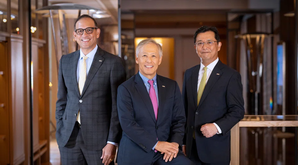 From left: SMBC's co-head for the Asia Pacific Division Rajeev Kannan, president and CEO of SMBC Akihiro Fukutome and CEO of SMBC's Singapore branch and co-head of the bank's Asia Pacific Division Yuichi Nishimura. PHOTO: SPH MEDIA