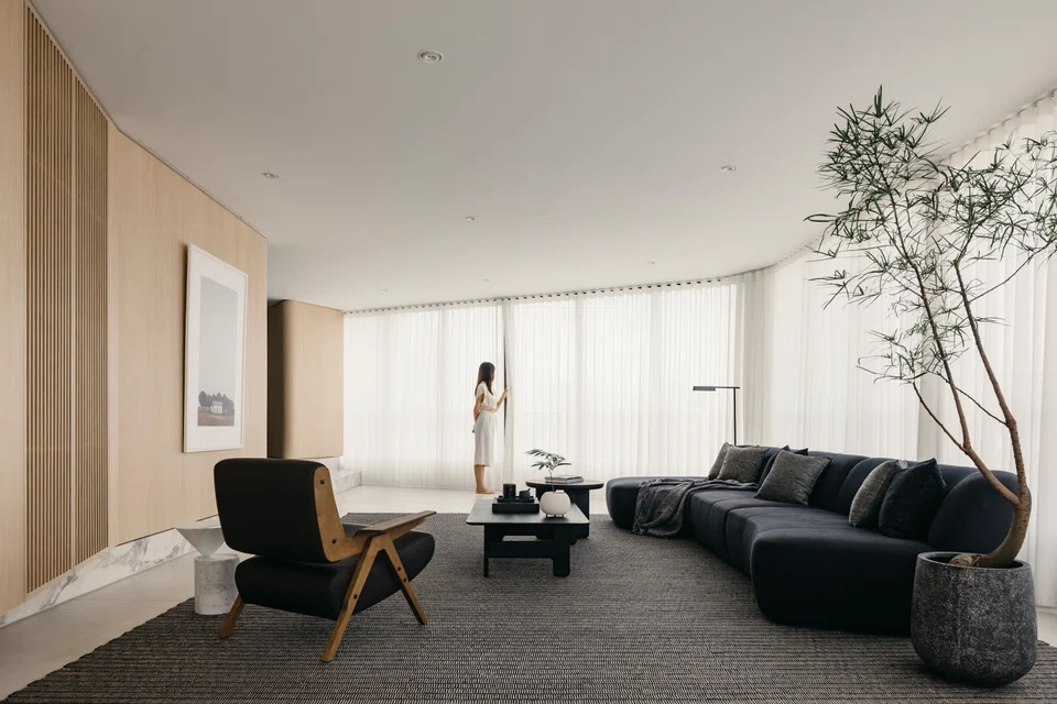 The building's hexagonal shape inspired the interiors for this apartment.