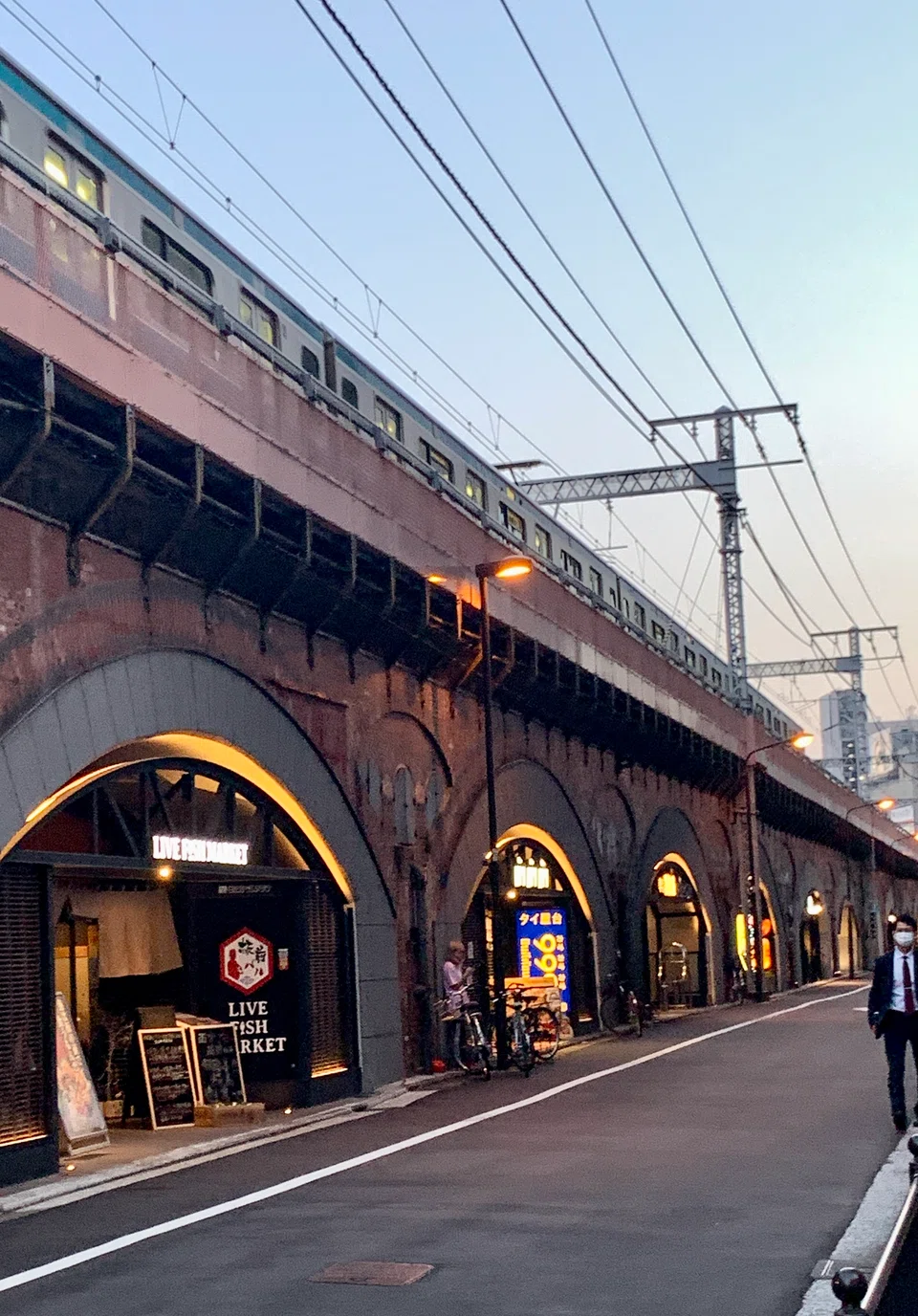 A view of the train track that runs above Hibiya Okuroji