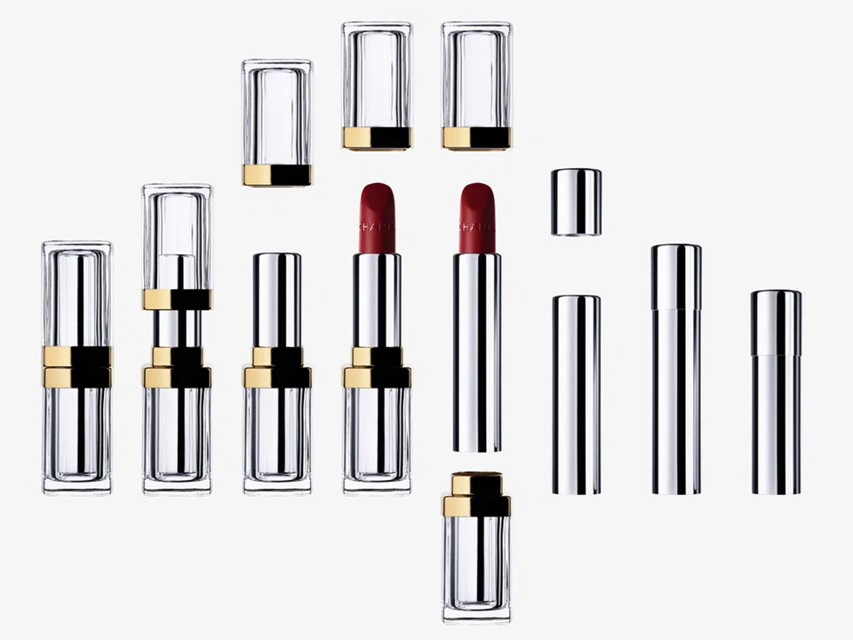 Chanel's new 31 Le Rouge lipstick comes in a glass case – a first for the brand – with refillable lip colours in aluminium bullets. 