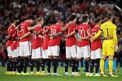 Manchester United players pausomg for a silence following the death of Queen Elizabeth II, ahead of the UEFA Europa League Group match with Real Sociedad on Thursday (Sep 8); all Premier League matches this weekend have been postponed.