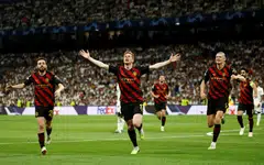 Manchester City's Kevin De Bruyne celebrates after scoring a stunning goal against Real Madrid in the Champions League semi-final first leg.
