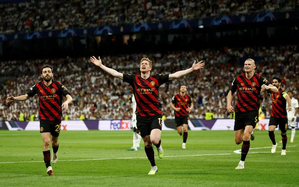 Manchester City's Kevin De Bruyne celebrates after scoring a stunning goal against Real Madrid in the Champions League semi-final first leg.