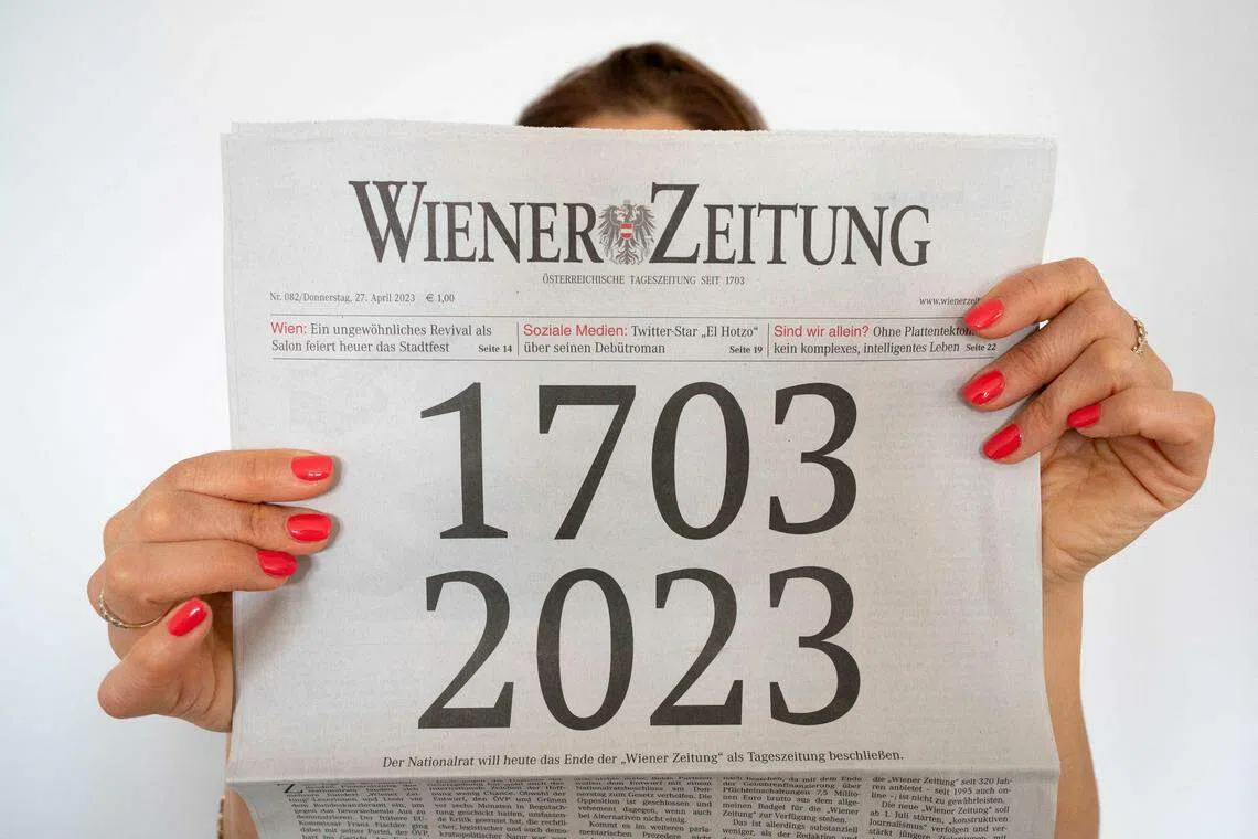 The Wiener Zeitung was in 2004 ranked as one of the oldest newspapers still in circulation, the World Association of News Publishers told AFP.