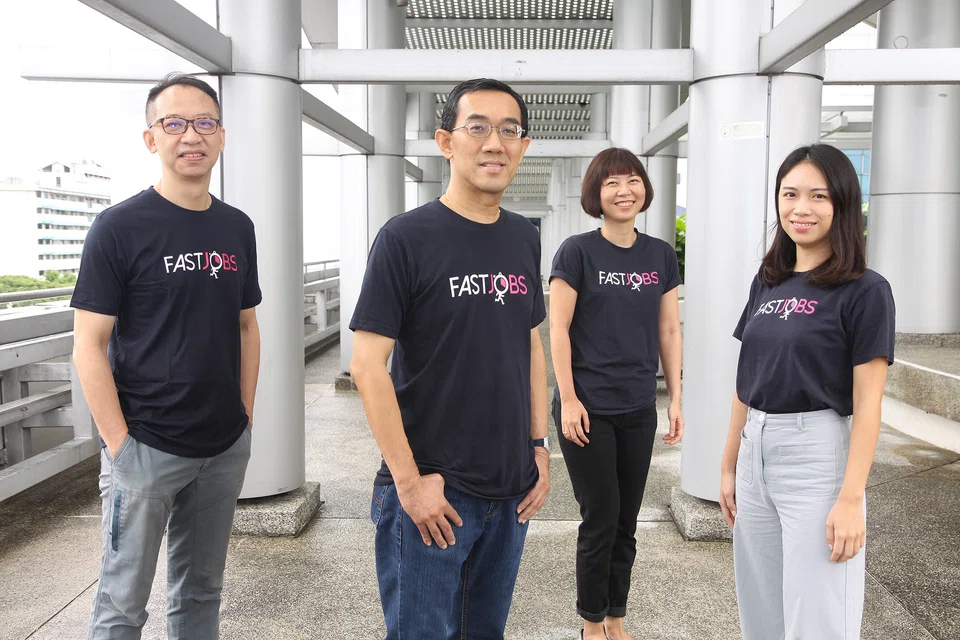 From left: FastCo's chief financial officer David Cheng; CEO Julian Tan; FastJobs general manager for Singapore and The Philippines Lim Huishan and Lee Pin-Ju, Head of FastGig Singapore. The company aims to breakeven in two years.