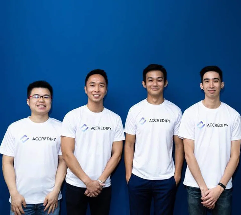 Accredify’s chief executive and co-founder Quah Zheng Wei, second from left, says he is looking forward to working with their investors. The other co-founders are (from left) Edmund Chew, Derrick Lee, and Shaun Cheetham.