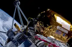 A view from onboard the Odysseus mission in Earth's orbit on Feb 16, 2024. For the first time in more than 50 years, an American spacecraft has landed on the moon.