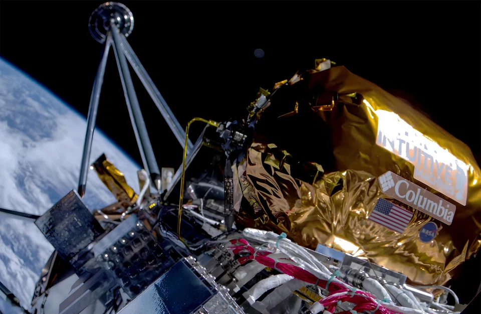A view from onboard the Odysseus mission in Earth's orbit on Feb 16, 2024. For the first time in more than 50 years, an American spacecraft has landed on the moon.