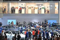 People visiting a Nio booth at the 20th Shanghai International Automobile Industry Exhibition in Shanghai in April.
