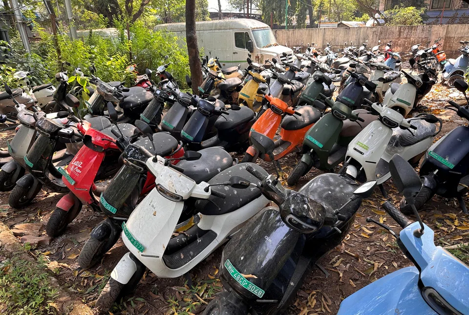 Ola electric scooters are seen outside an Ola Electric Service Centre in Thane on the outskirts of Mumbai, India, Oct 25, 2023. 